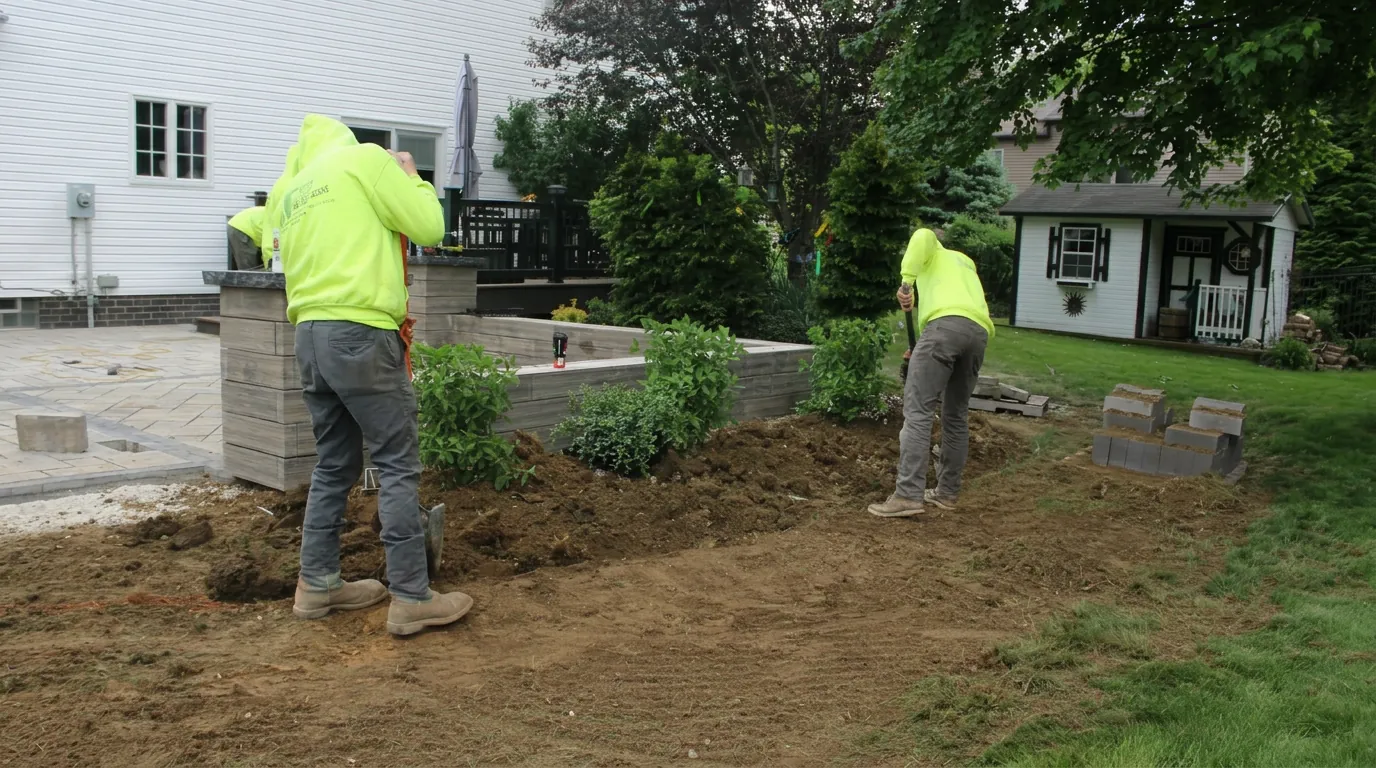 New Era Designs crew working on a hardscape project in Akron, OH