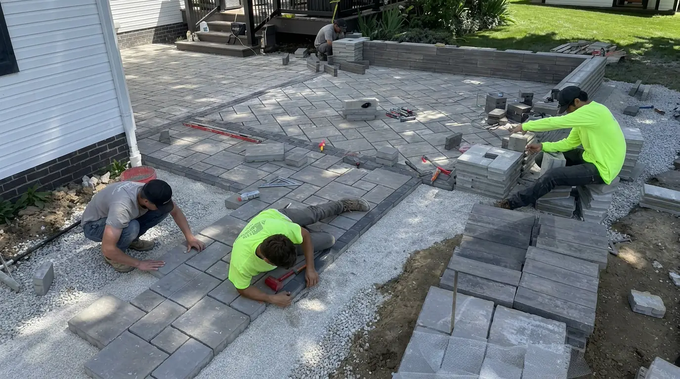 Completed hardscape patio installation by New Era Designs